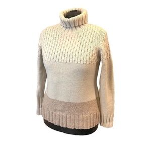 Woolrich Lambswool Chunky Neutral Turtleneck Sweater in Beige & British Tan